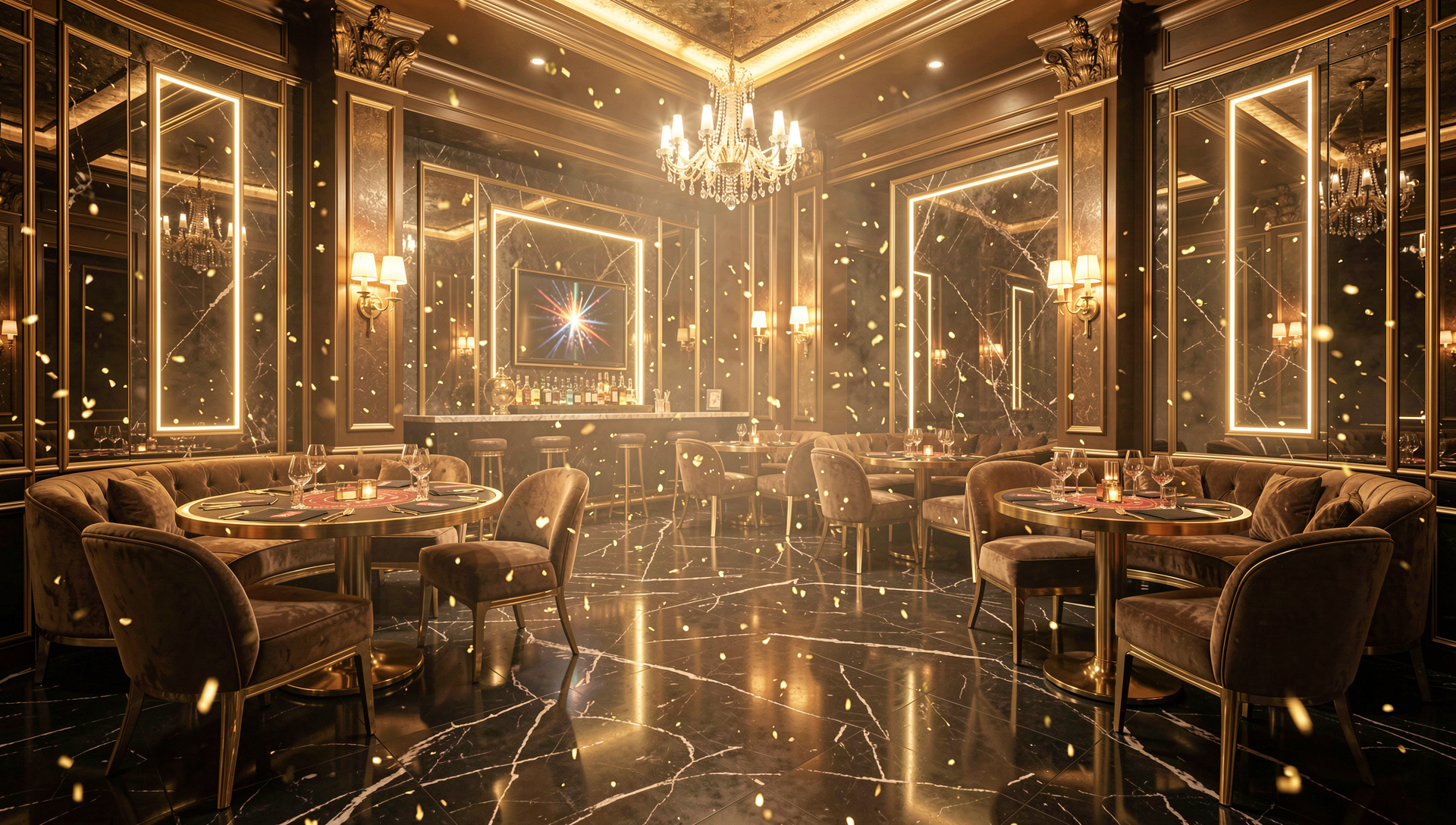 Opulent gold-lit gaming lounge embodying the luxurycasiino.com identity